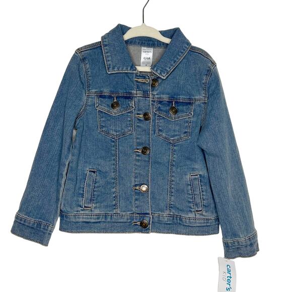 CARTER'S KID NWT Basic Denim Jean Jacket Button Down Medium Blue Girls Size 4 - Picture 2 of 6